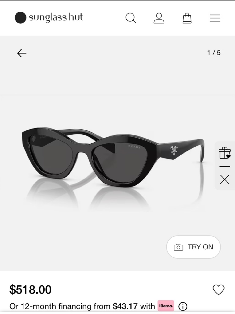 Prada Women's Black Cat-Eye Sunglasses